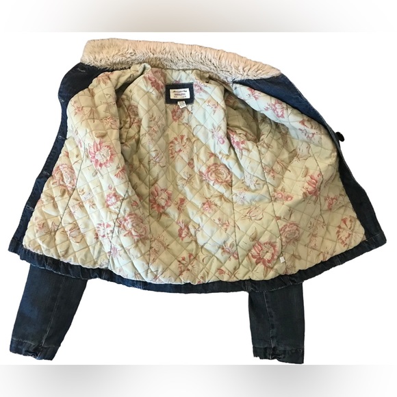 Abercrombie & Fitch Jean Jacket Faux Fur Collar Medium Lined Button Down Pockets - Picture 10 of 11